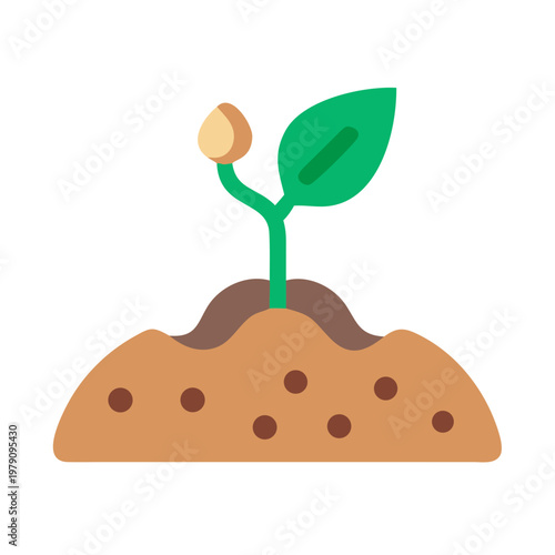 Minimalist vector graphic of a seedling growing out of soil with dark background