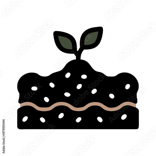 Minimalist botanical illustration with leaves and water wave line on black background