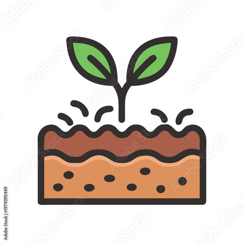 Plant seedling growing in soil icon illustration on black background