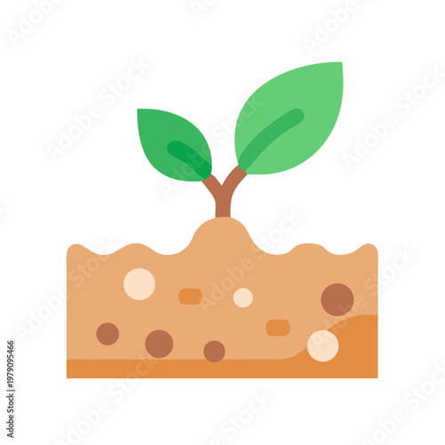 Illustration of a small plant sprouting from soil in flat design style