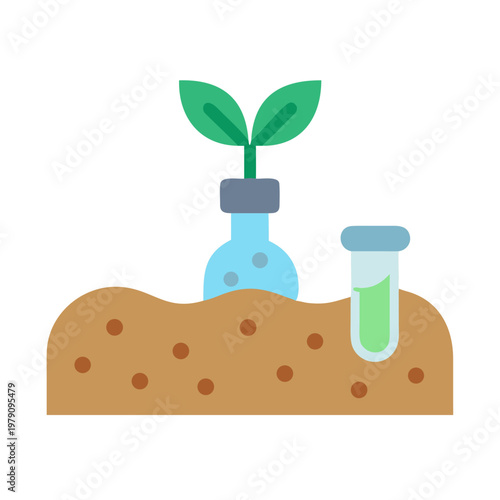 Growing Plant in Beaker and Test Tube in Soil Flat Design