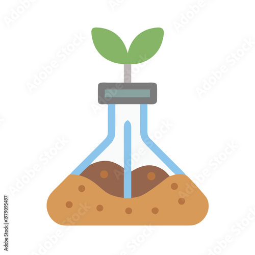 Laboratory Beaker with Plant Seedling in Soil Icon on Black Background