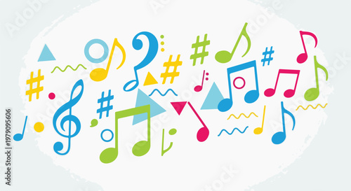 A colorful arrangement of musical notes and symbols