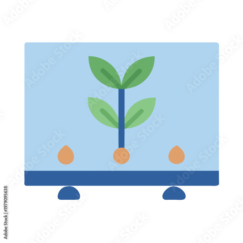 Flat illustration of a plant growing from seeds inside a container