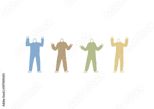 お手上げ状態のジェスチャーをする人物のゆるい手描きイラストセット（ナチュラルな色合い）