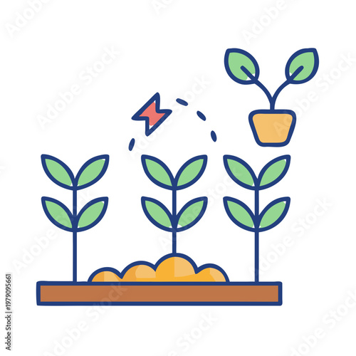 Growth Stages of Plants in a Garden Bed with Good Care Symbol