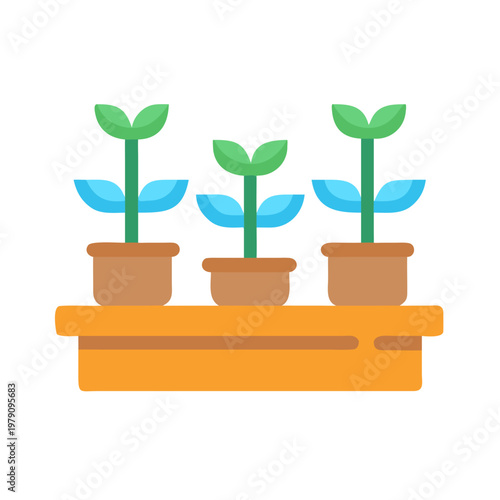 Three potted plants aligned on a platform, simple icon style against black background