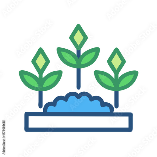 Illustration of sprouts in a garden box against a black background