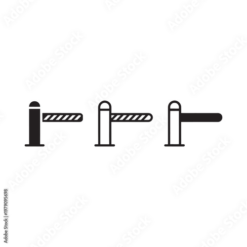 Three barrier gates in varying positions depicted as a simple line illustration