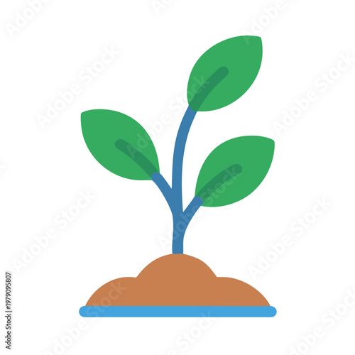 Simple plant icon with leaves growing from soil on a black background