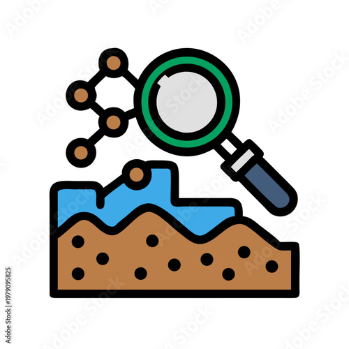 Detailed soil analysis with magnifying glass inspecting nutrients and composition elements
