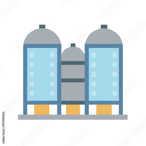 Flat design illustration of an industrial storage plant with three cylindrical tanks