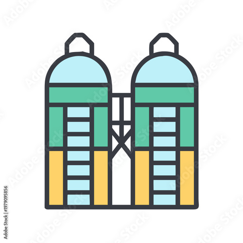 Abstract industrial storage silos illustration with a flat colorful design on black backdrop
