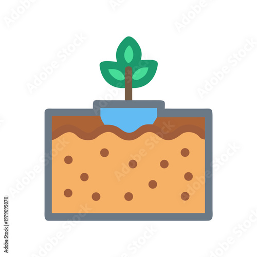 Illustration of a seedling planted in fertile soil, isolated on black backdrop