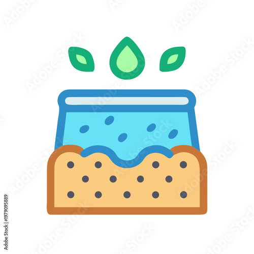 Hydroponics illustration: Plant growing in water with leaves, isolated on black background