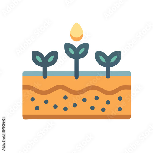 Minimalist Seedling Illustration: Three Young Plants Growing in the Soil Under the Sun