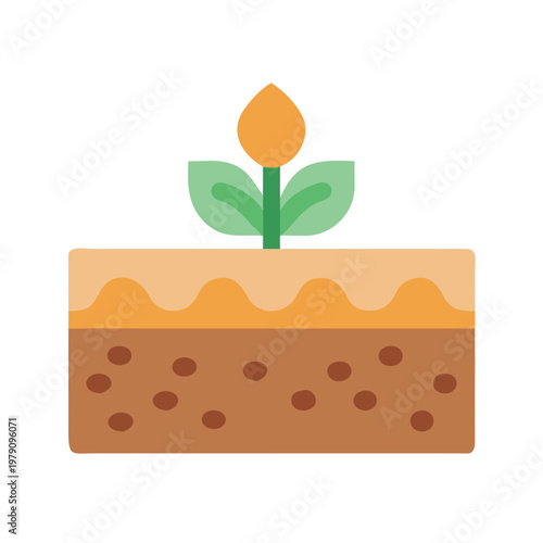 Flat design sprout icon in soil with green leaves on black background