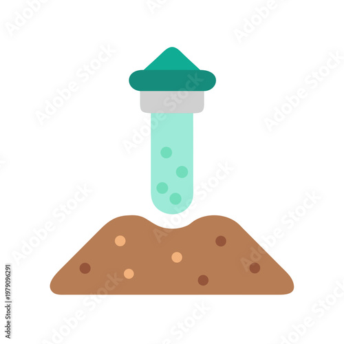 Flat Vector Illustration of a Test Tube in Soil on Black Background