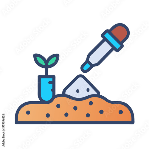 Seedling, soil pile and dropper icon representing plant growth and scientific concept