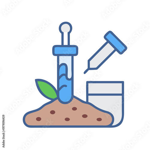 Flat icon of plant research, test tube and pipette for analysis