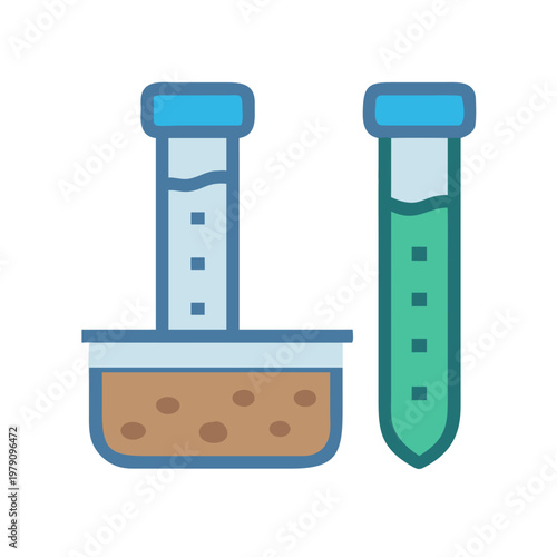 Colorful cartoon illustration of scientific test tubes and a container on black background