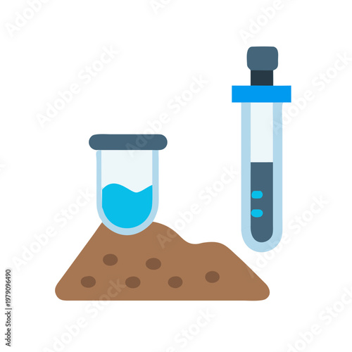Soil science graphic with test tubes and soil composition analysis represented clearly