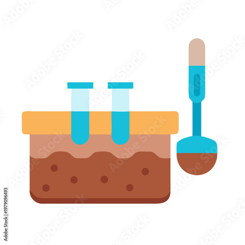 Flat Design Icon: Two Test Tubes, Container and Spoon on Black Background