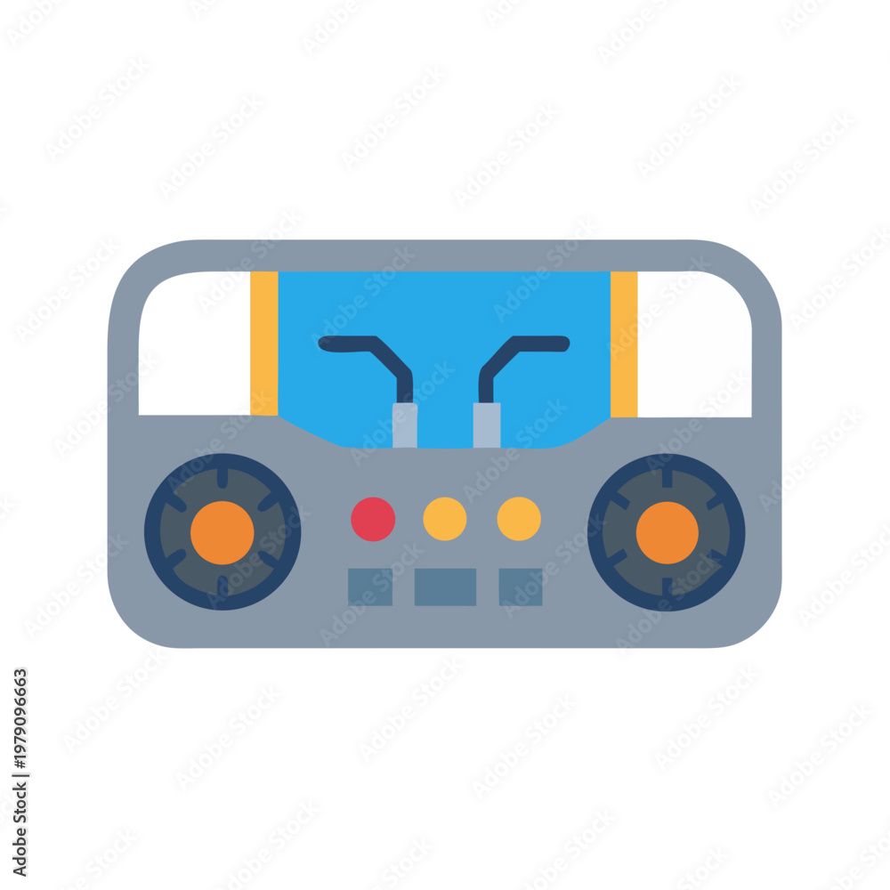 Naklejka premium Retro Music Player Illustration with Knobs and Buttons on Black Background