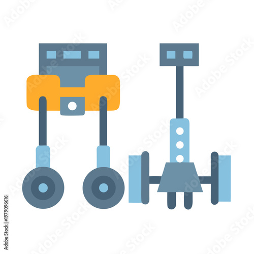 Flat design robotic vehicles illustration depicting futuristic exploration and scientific research