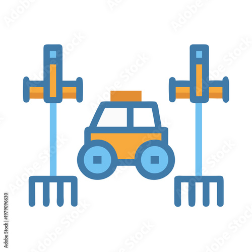 Cartoon self driving car with light blue mechanical arms, isolated on black