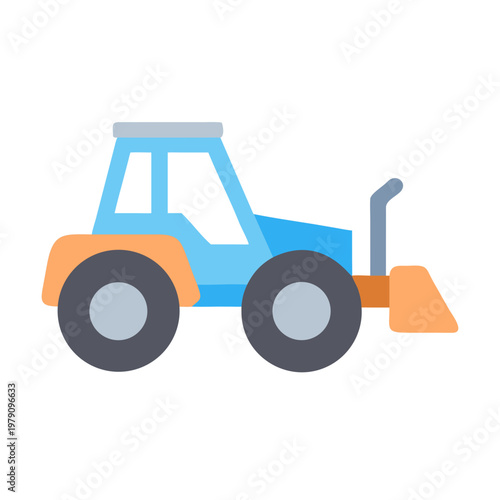 Simplified blue tractor illustration on a black backdrop in a flat style