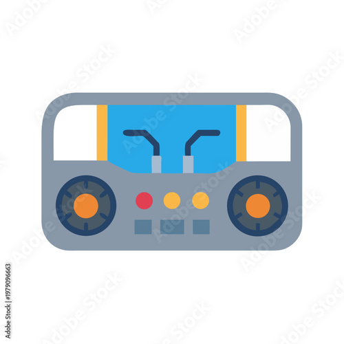 Retro Music Player Illustration with Knobs and Buttons on Black Background