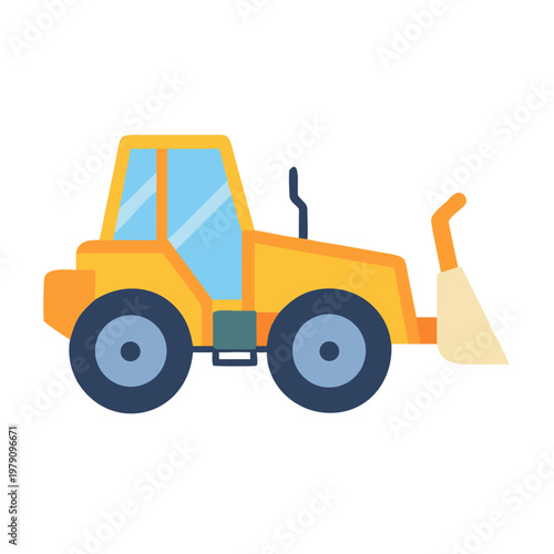 Vector illustration of a yellow bulldozer with blue details on a black background