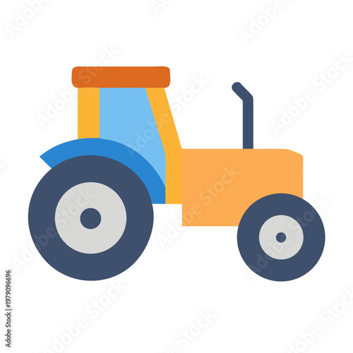 Simple blue and yellow tractor with bold flat design against a black background