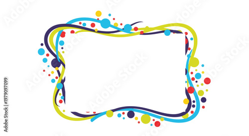 Colorful abstract frame with swirling lines and dots on white