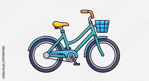 Blue Bicycle with Yellow Seat and Basket.