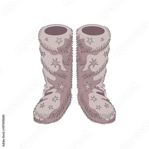 Purple fluffy star patterned winter boots for cold weather fashion