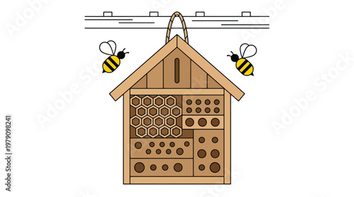 Beehive with bees flying around it 1.