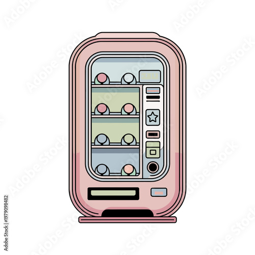Cute Pink Kawaii Japanese Vending Machine Flat Vector Art Illustration