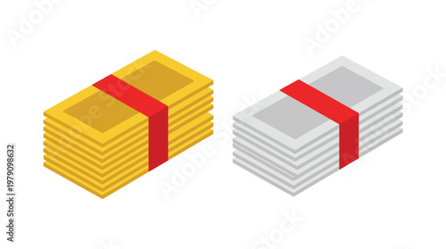 Bundles of gold and silver money.