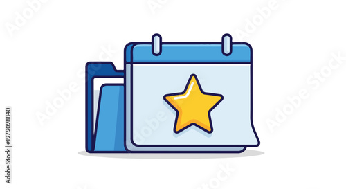 Blue calendar with yellow star.