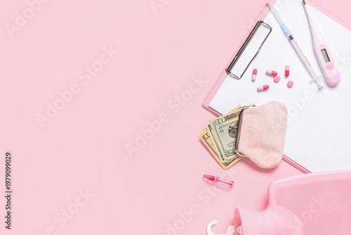 Purse with money, clipboard...