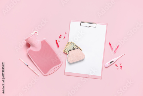 Purse with money, clipboard...