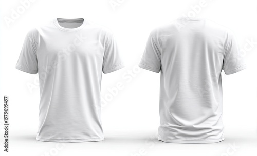Front and back views of a plain, white, short-sleeved t-shirt on a white background (6)
