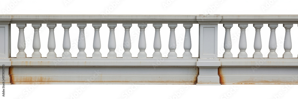 Fototapeta premium Stone balustrade railing with classic columns isolated on a white background, for architecture