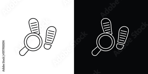 Single icon of magnifying glass over footprints illustration representing forensic investigation and clue discovery