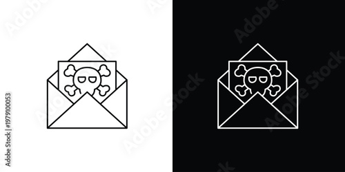 Line Icon Representing a Malicious Email or Cyber Threat An Envelope with a Skull and Crossbones Warning of Digital Danger and Online Scams