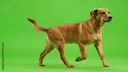Active golden brown dog walking green screen footage