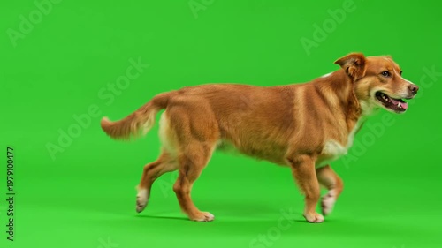 Happy Brown Dog Walking Green Screen Video Asset