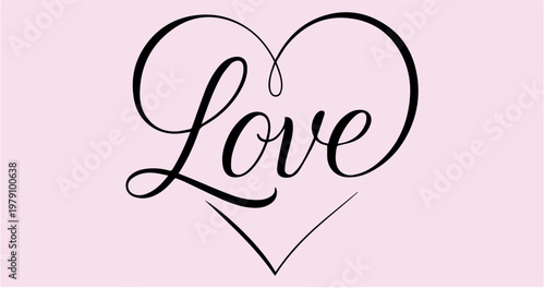 Minimalist Calligraphic "Love" Typography with Elegant Heart Outline

